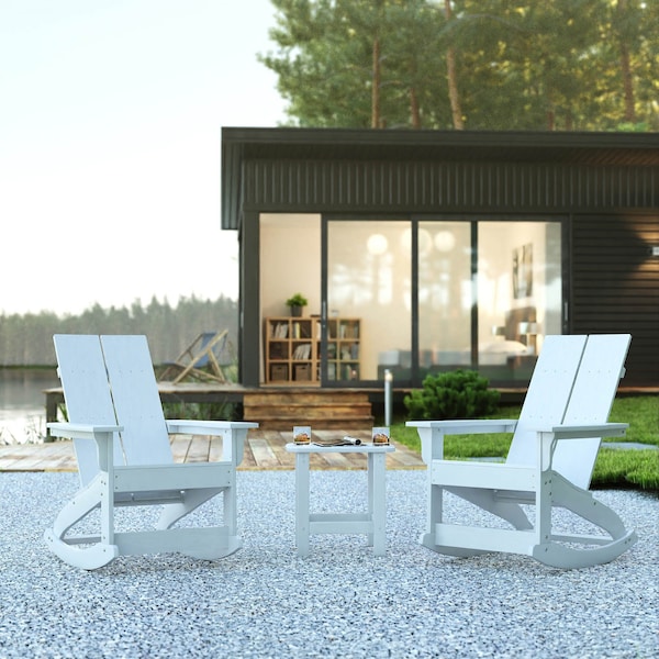 Flash Furniture 2 Modern White Adirondack Rockers & Side Table - JJ-C14709-2-T14001-WH-GG