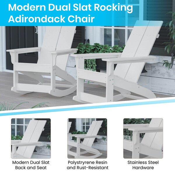 Flash Furniture 2 Modern White Adirondack Rockers & Side Table - JJ-C14709-2-T14001-WH-GG