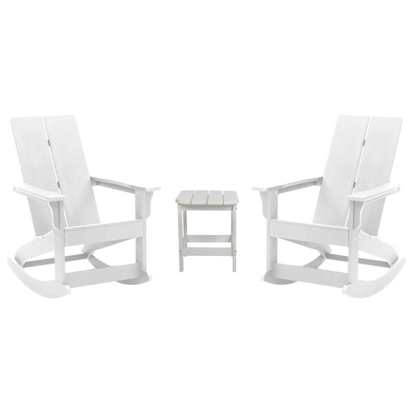 Flash Furniture 2 Modern White Adirondack Rockers & Side Table - JJ-C14709-2-T14001-WH-GG