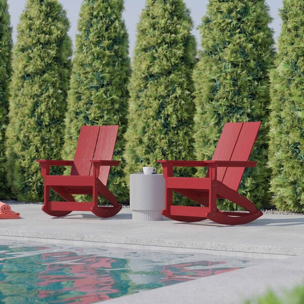 Flash Furniture Red Modern Poly Resin Adirondack Rockers, 2PK - JJ-C14709-RED-2-GG