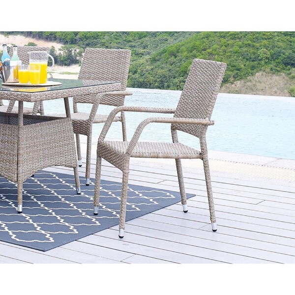 Manhattan Comfort 2-Piece Genoa Patio Dining Armchair in Nature Tan Weave - 2-OD-DC002-NE