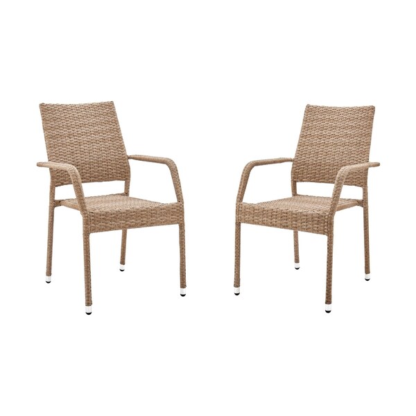 Manhattan Comfort 2-Piece Genoa Patio Dining Armchair in Nature Tan Weave - 2-OD-DC002-NE