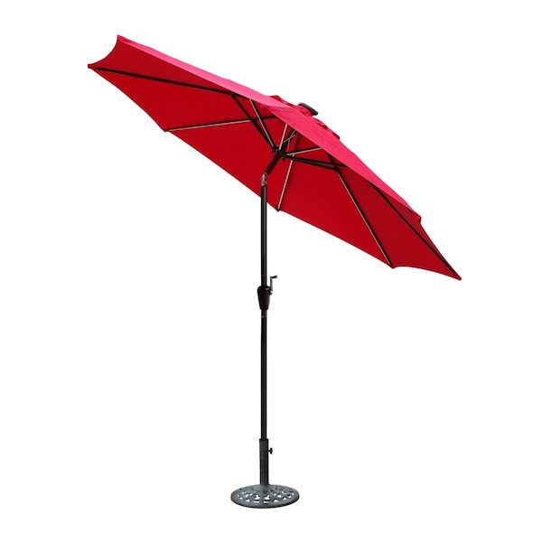 Propation 9 ft. Aluminum Umbrella with Crank & Solar Guide Tubes - Brown Pole & Red Fabric - PR335440