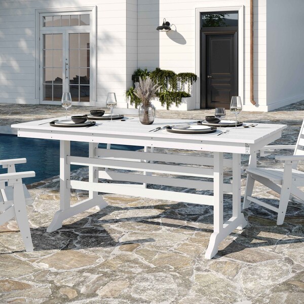 Flash Furniture Abraham Indoor/Outdoor 72-in Rectangle Recycled HDPE Adirondack Dining Table for 6 in White - LE-HMP-158-01-WHT-GG