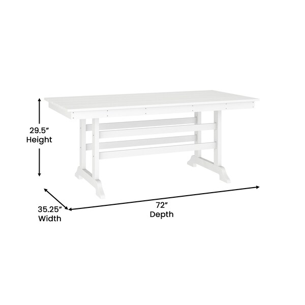 Flash Furniture Abraham Indoor/Outdoor 72-in Rectangle Recycled HDPE Adirondack Dining Table for 6 in White - LE-HMP-158-01-WHT-GG