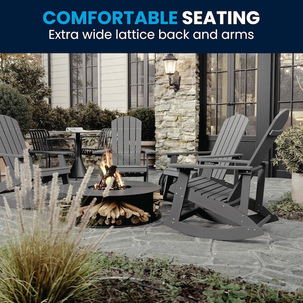 Flash Furniture Gray Poly Resin Adirondack Style Rocking Chair - JJ-C14705-GY-GG