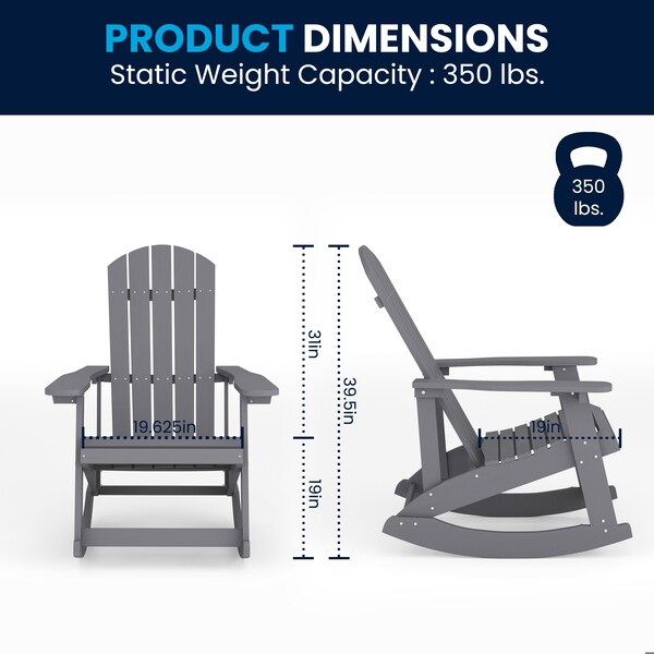 Flash Furniture Gray Poly Resin Adirondack Style Rocking Chair - JJ-C14705-GY-GG