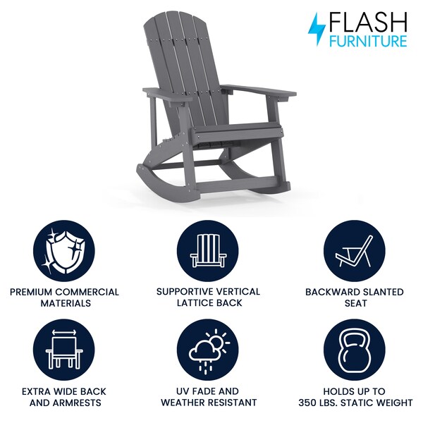 Flash Furniture Gray Poly Resin Adirondack Style Rocking Chair - JJ-C14705-GY-GG