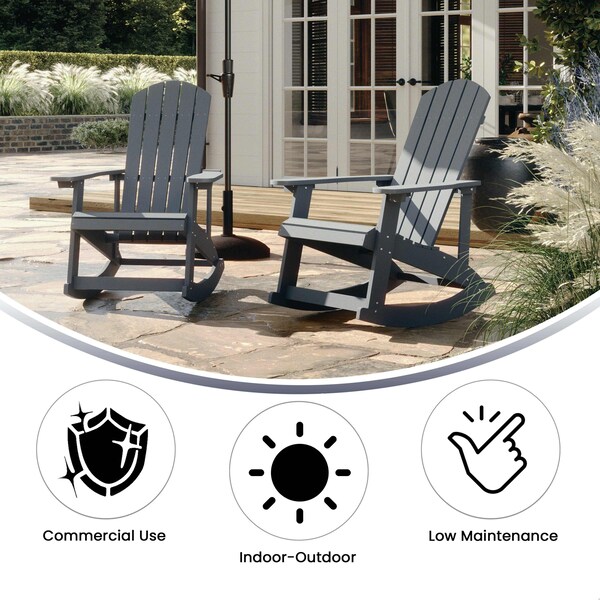 Flash Furniture Gray Poly Resin Adirondack Style Rocking Chair - JJ-C14705-GY-GG