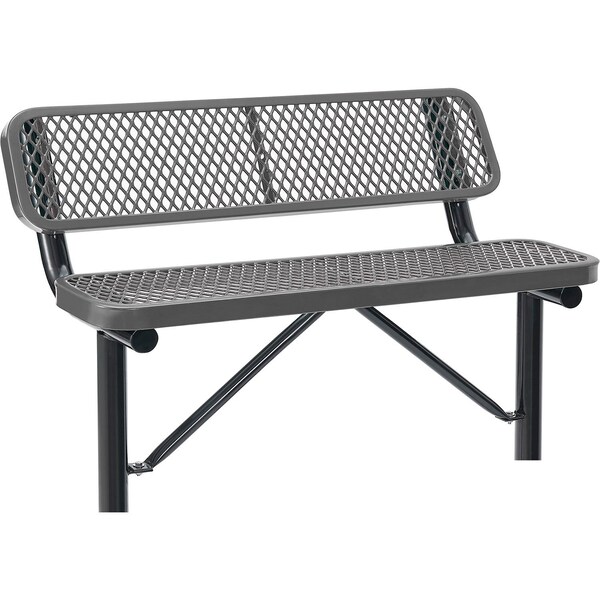 Global Industrial 4ft Outdoor Steel Bench w/ Backrest, Expanded Metal, In Ground Mount, Gray - 695743IGY