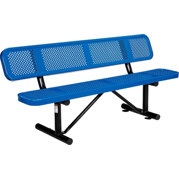 Global Industrial 6ft Outdoor Steel Picnic Bench w/ Backrest, Perforated Metal, Blue - 694557BL