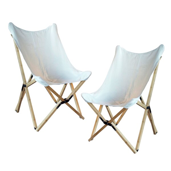 Amerihome Canvas and Bamboo Butterfly Chair, White, PK2 - BFCBCW2PK