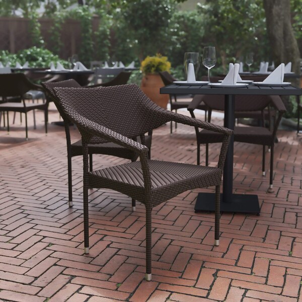 Flash Furniture Espresso PE Rattan Wicker Patio Dining Chair, 4PK - 4-TT-TT002-ESP-GG
