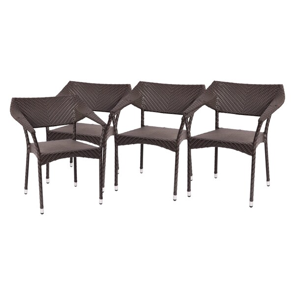 Flash Furniture Espresso PE Rattan Wicker Patio Dining Chair, 4PK - 4-TT-TT002-ESP-GG