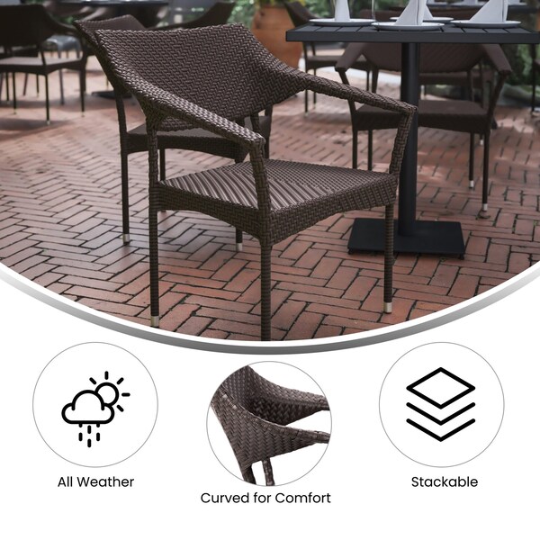 Flash Furniture Espresso PE Rattan Wicker Patio Dining Chair, 4PK - 4-TT-TT002-ESP-GG