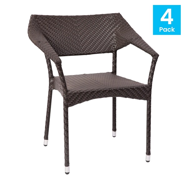 Flash Furniture Espresso PE Rattan Wicker Patio Dining Chair, 4PK - 4-TT-TT002-ESP-GG