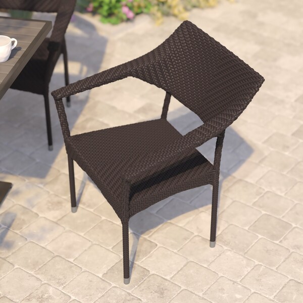 Flash Furniture Espresso PE Rattan Wicker Patio Dining Chair, 4PK - 4-TT-TT002-ESP-GG