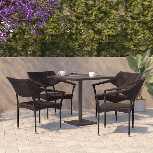 Flash Furniture Espresso PE Rattan Wicker Patio Dining Chair, 4PK - 4-TT-TT002-ESP-GG