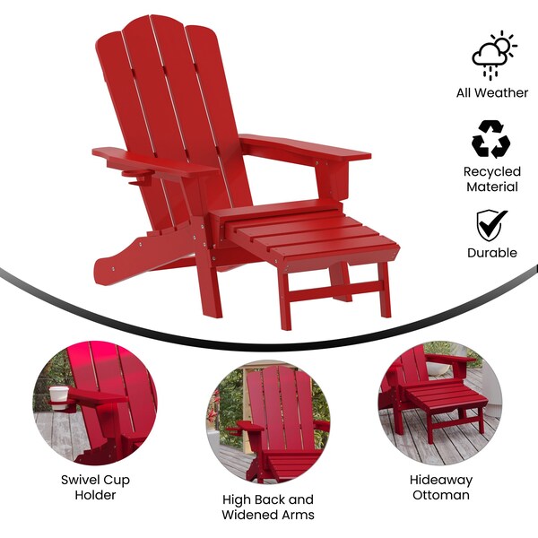 Flash Furniture Red Adirondack Chair with Ottoman and Cupholder - LE-HMP-1044-110-RD-GG