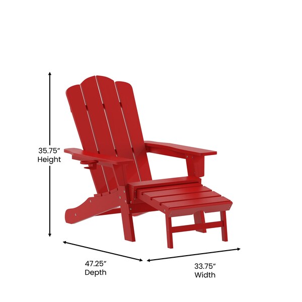 Flash Furniture Red Adirondack Chair with Ottoman and Cupholder - LE-HMP-1044-110-RD-GG