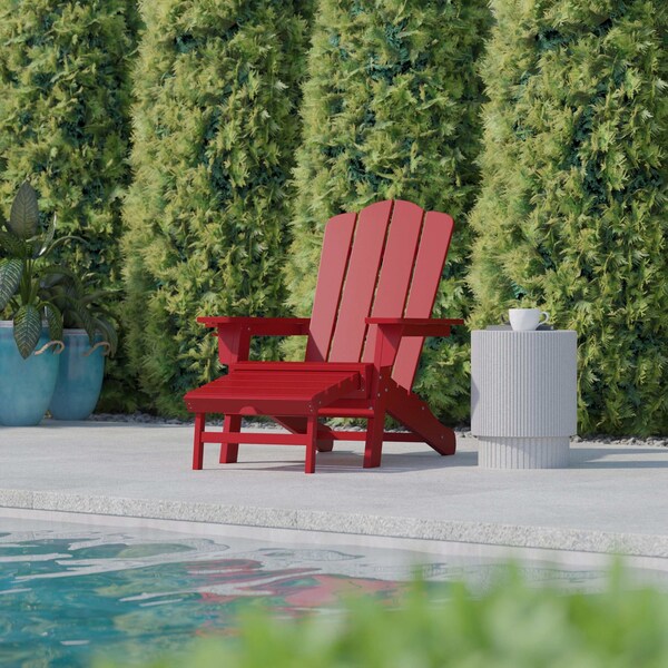 Flash Furniture Red Adirondack Chair with Ottoman and Cupholder - LE-HMP-1044-110-RD-GG