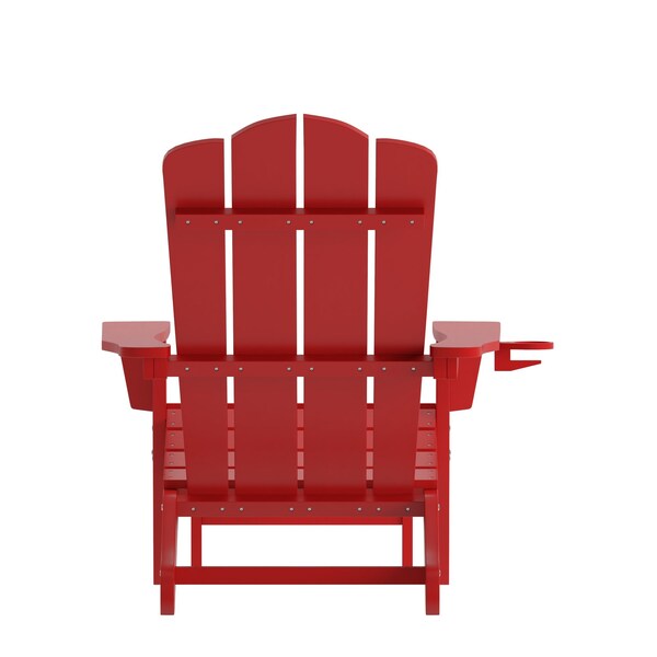Flash Furniture Red Adirondack Chair with Ottoman and Cupholder - LE-HMP-1044-110-RD-GG