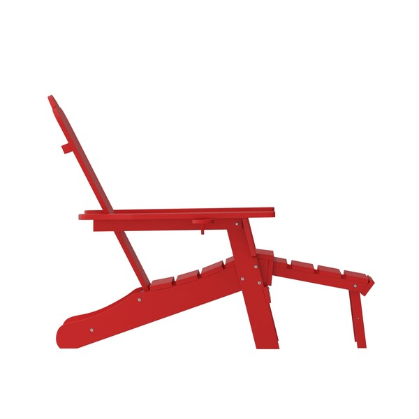 Flash Furniture Red Adirondack Chair with Ottoman and Cupholder - LE-HMP-1044-110-RD-GG