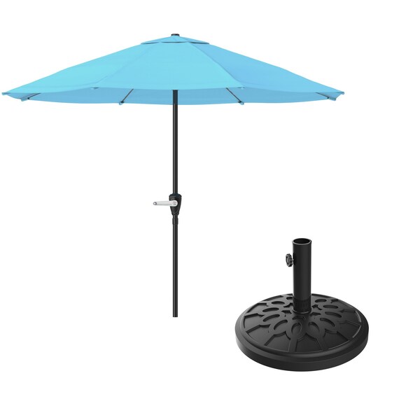 Pure Garden 9-Foot Outdoor Patio Umbrella and Base, Blue - 50-101-BB