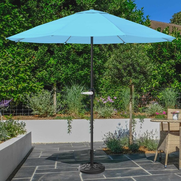 Pure Garden 9-Foot Outdoor Patio Umbrella and Base, Blue - 50-101-BB