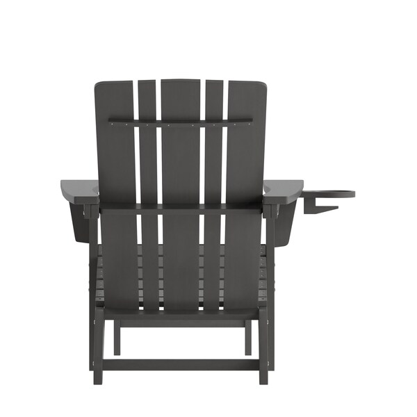 Flash Furniture Gray Adirondack Chairs with Ottoman-Cupholder, 2PK - 2-LE-HMP-1045-110-GY-GG
