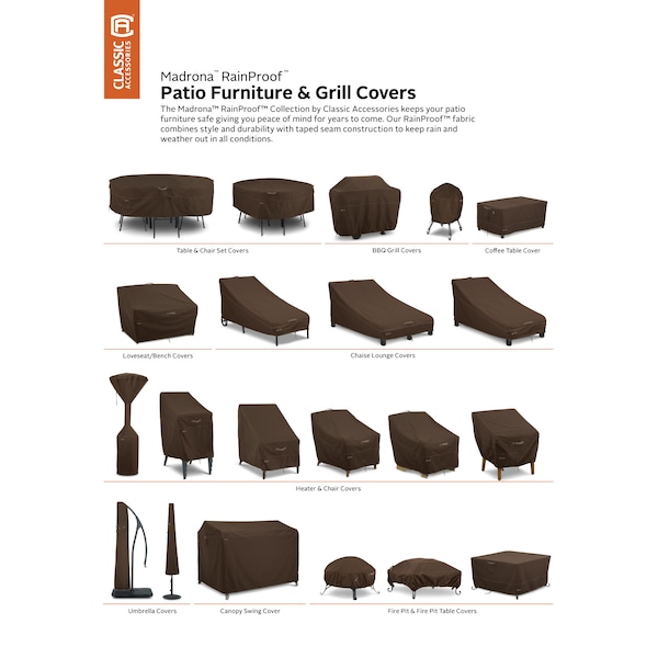 Classic Accessories Madrona Waterproof Patio Cover, 100"x100"x36", Dark Cocoa - 56-320-036601-RT