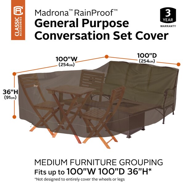 Classic Accessories Madrona Waterproof Patio Cover, 100"x100"x36", Dark Cocoa - 56-320-036601-RT
