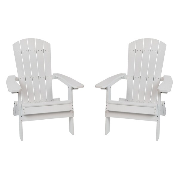 Flash Furniture White All-Weather Folding Adirondack Chairs, PK 2 - 2-JJ-C14505-WH-GG
