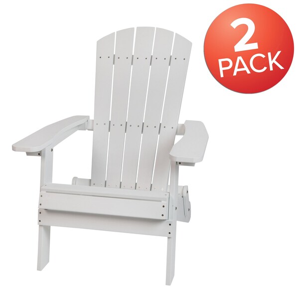 Flash Furniture White All-Weather Folding Adirondack Chairs, PK 2 - 2-JJ-C14505-WH-GG