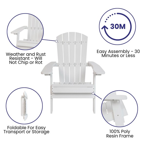 Flash Furniture White All-Weather Folding Adirondack Chairs, PK 2 - 2-JJ-C14505-WH-GG