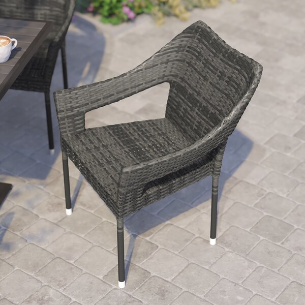 Flash Furniture Gray PE Rattan Wicker Patio Dining Chair, 2PK - 2-TT-TT02-GY-GG