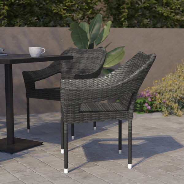 Flash Furniture Gray PE Rattan Wicker Patio Dining Chair, 2PK - 2-TT-TT02-GY-GG