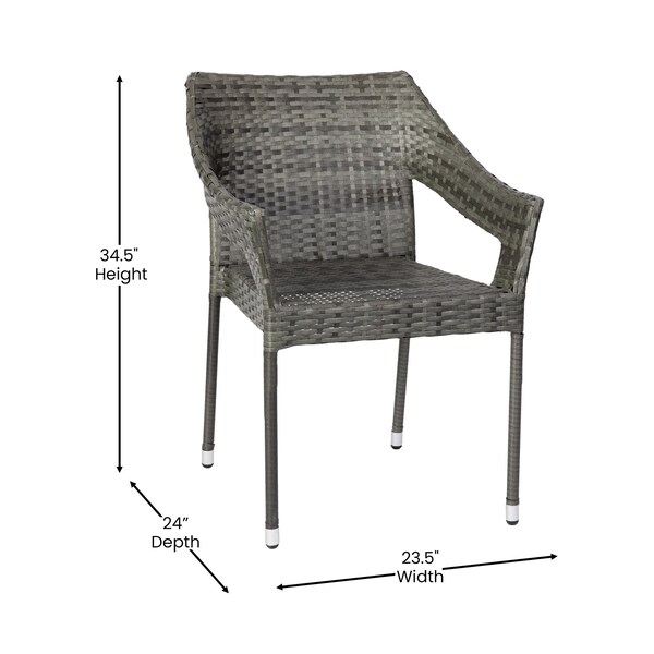 Flash Furniture Gray PE Rattan Wicker Patio Dining Chair, 2PK - 2-TT-TT02-GY-GG