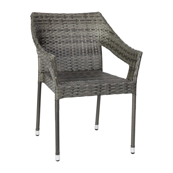 Flash Furniture Gray PE Rattan Wicker Patio Dining Chair, 2PK - 2-TT-TT02-GY-GG