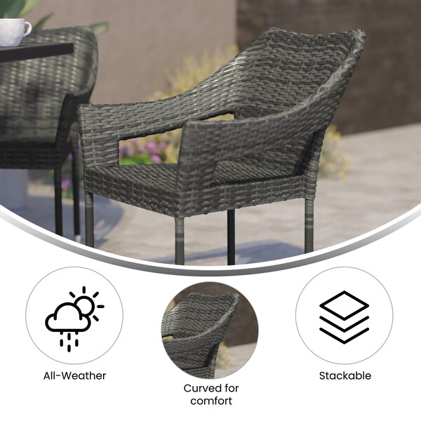 Flash Furniture Gray PE Rattan Wicker Patio Dining Chair, 2PK - 2-TT-TT02-GY-GG