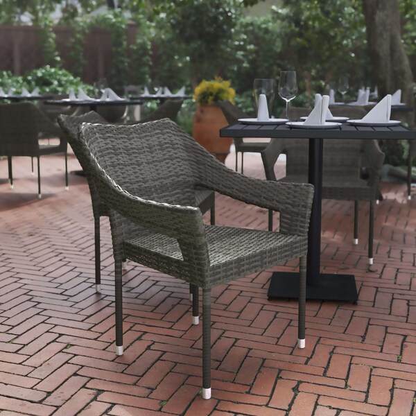 Flash Furniture Gray PE Rattan Wicker Patio Dining Chair, 2PK - 2-TT-TT02-GY-GG