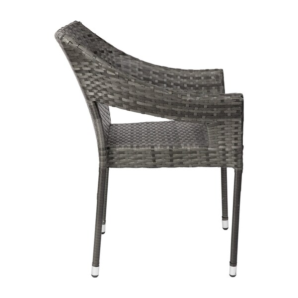 Flash Furniture Gray PE Rattan Wicker Patio Dining Chair, 2PK - 2-TT-TT02-GY-GG