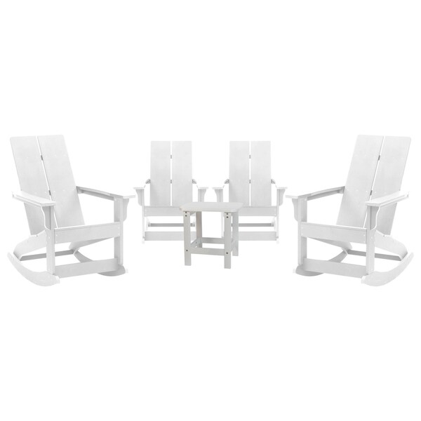 Flash Furniture 4 Modern White Adirondack Rockers & Side Table - JJ-C14709-4-T14001-WH-GG
