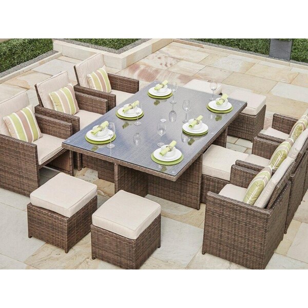 Direct Wicker 11 Piece Outdoor PE Rattan Wicker Patio Dining Table Set; Brown - PAD-3234-BROWN