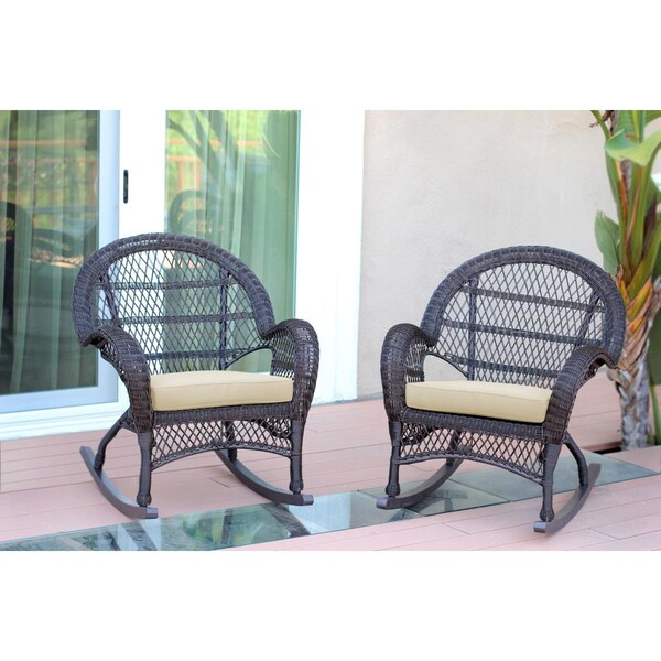 Jeco W00208-R-2-FS001-CS Santa Maria Espresso Wicker Rocker Chair with Ivory Cushion - W00208-R_2-FS001-CS