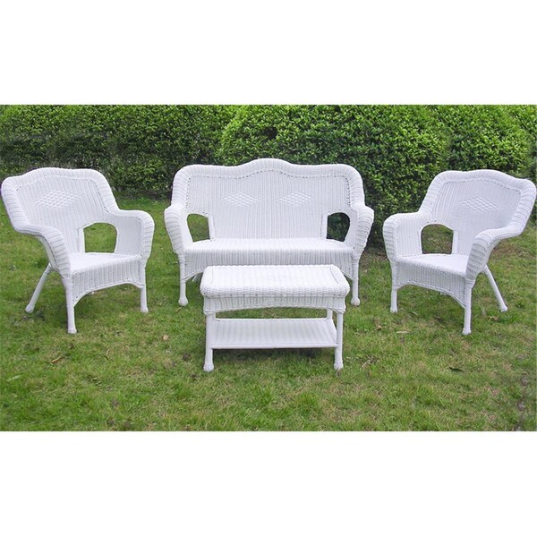 International Caravan Maui Outdoor Seating Group, White - 4 Piece - 3180-WT