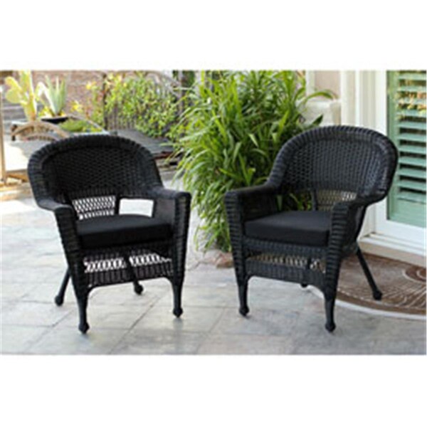 Jeco W00207-C-2-FS017-CS Black Wicker Chair with Black Cushion - W00207-C_2-FS017-CS