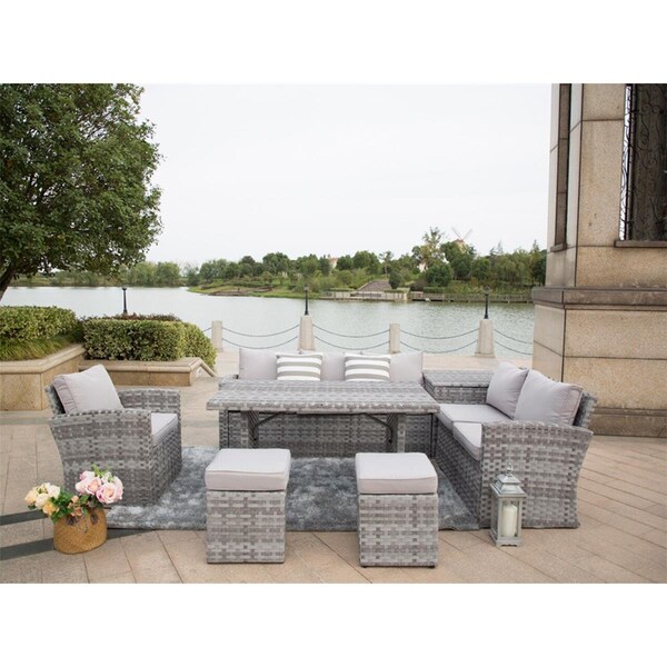 Claustro 7 Piece Outdoor PE Rattan Wicker Patio Sofa Set with Wide Cabinet, Gray - CL2566970