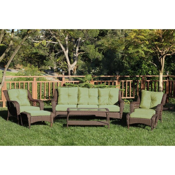 Jeco 6 Piece Wicker Seating Set with Green Cushion - W61-FS029