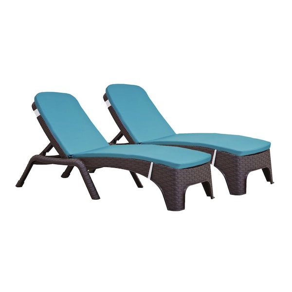 Rainbow Outdoor Roma Set of 2 Chaise Lounger w/cushion-Brown - RBO-ROMA-BRW-2CL-CUSH-TEA